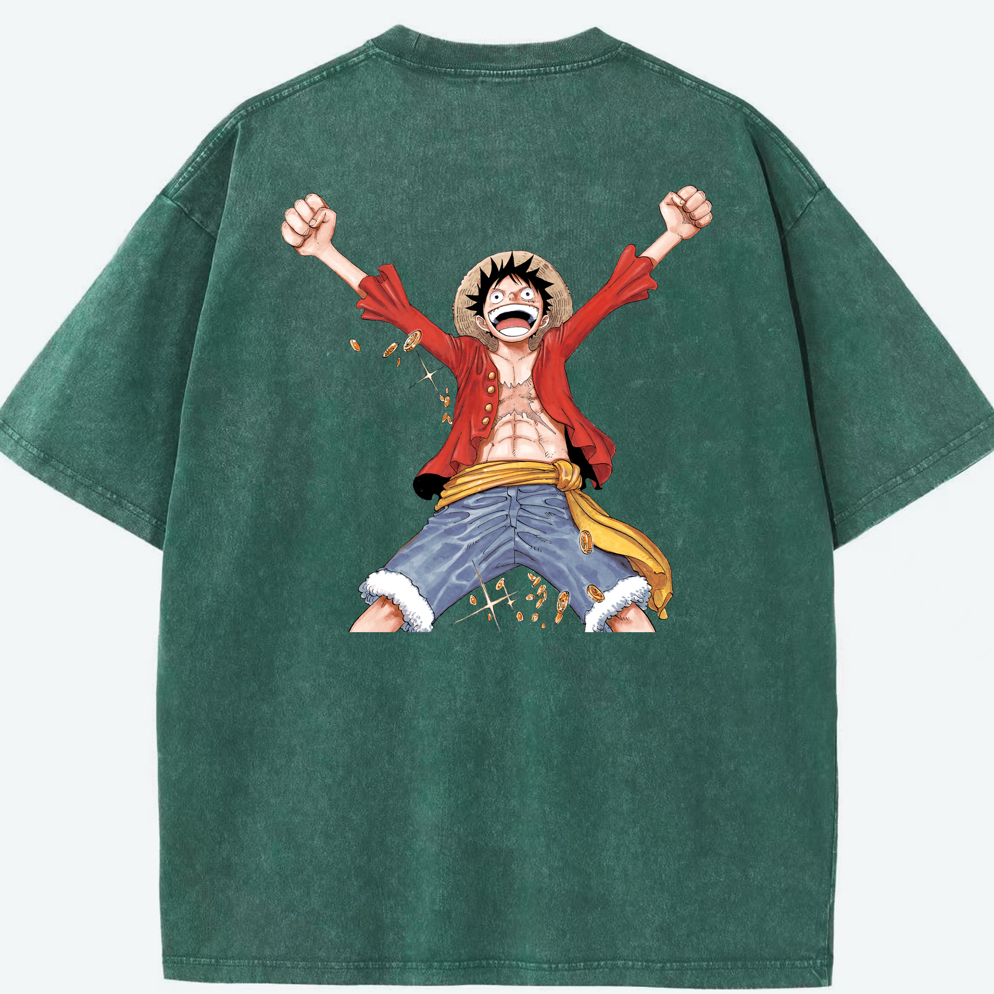 ワンピース モンキー・D・ルフィ ONE PIECE Monkey D. Luffy 綿100% ヴィンテージ風 半袖Tシャツ（背面プリント）